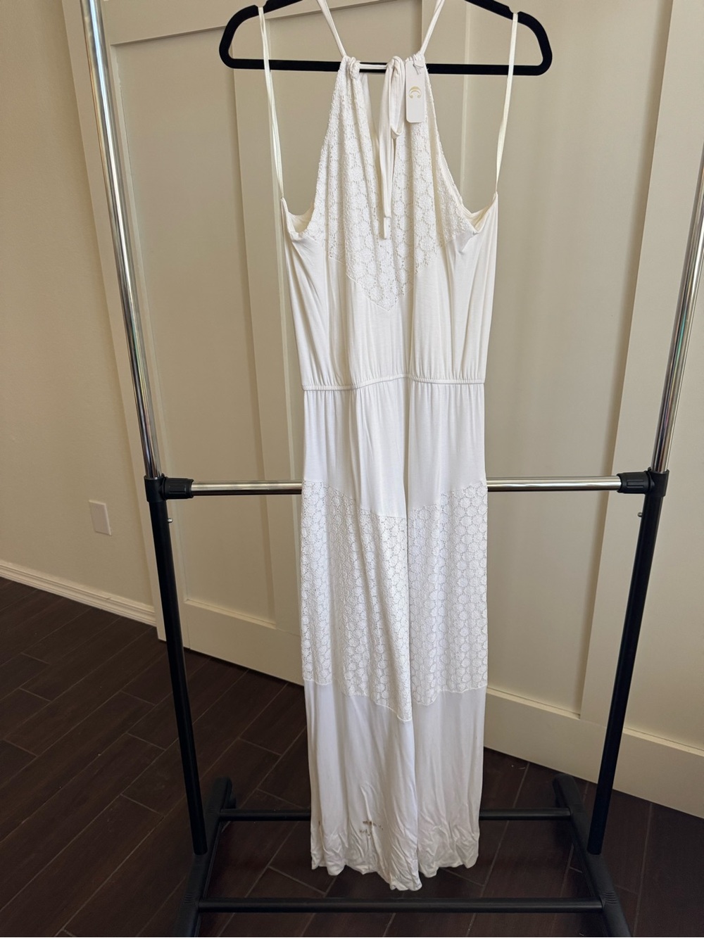 Charming Charlie White Crochet Halter Maxi Dress